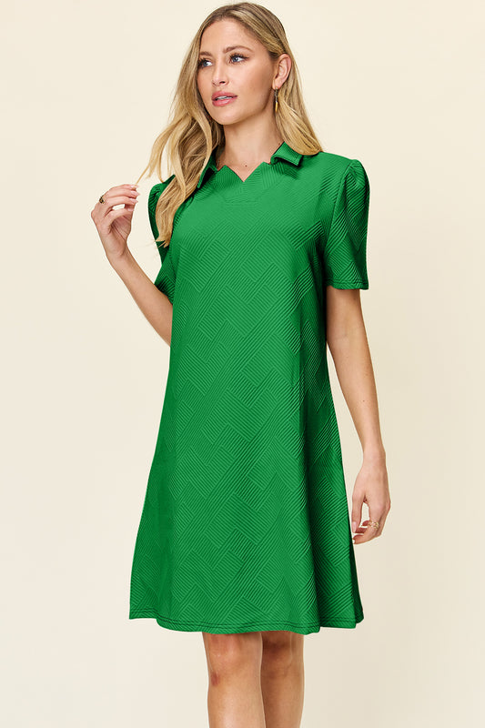 Double Take Full Size Texture Collared Neck Short Sleeve Dress