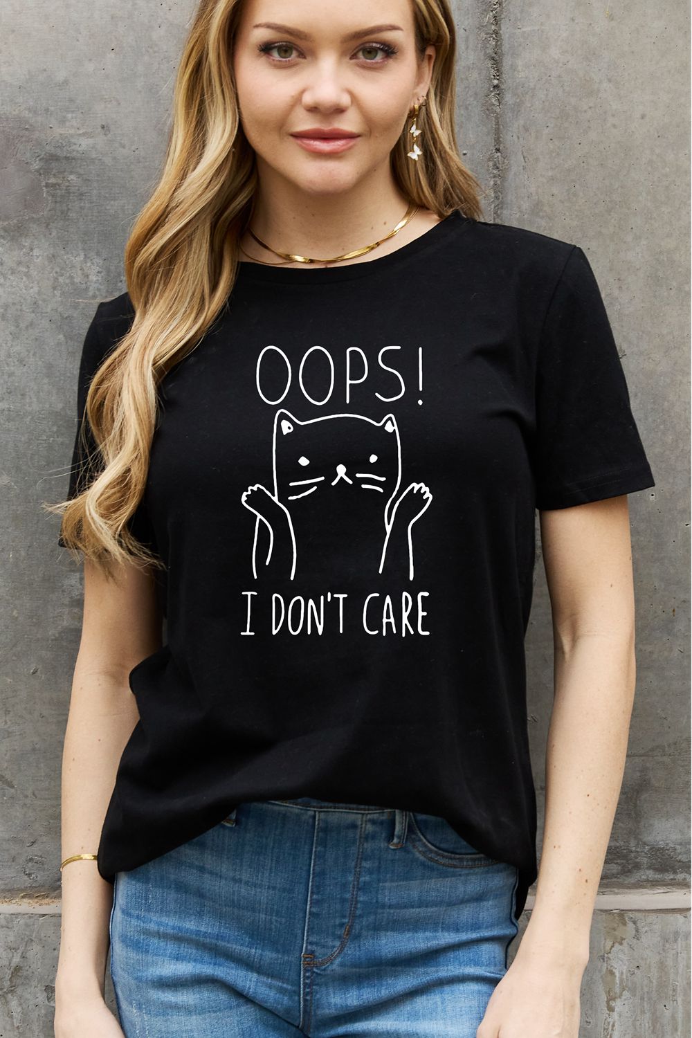 Simply Love Full Size OOPS I DON’T CARE Graphic Cotton Tee