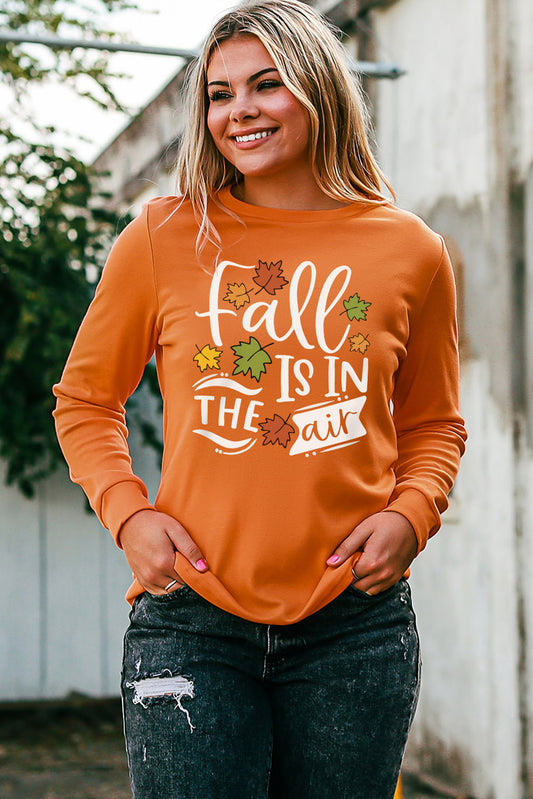 Round Neck Long Sleeve FALL IS IN THE AIR Graphic Sweatshirt