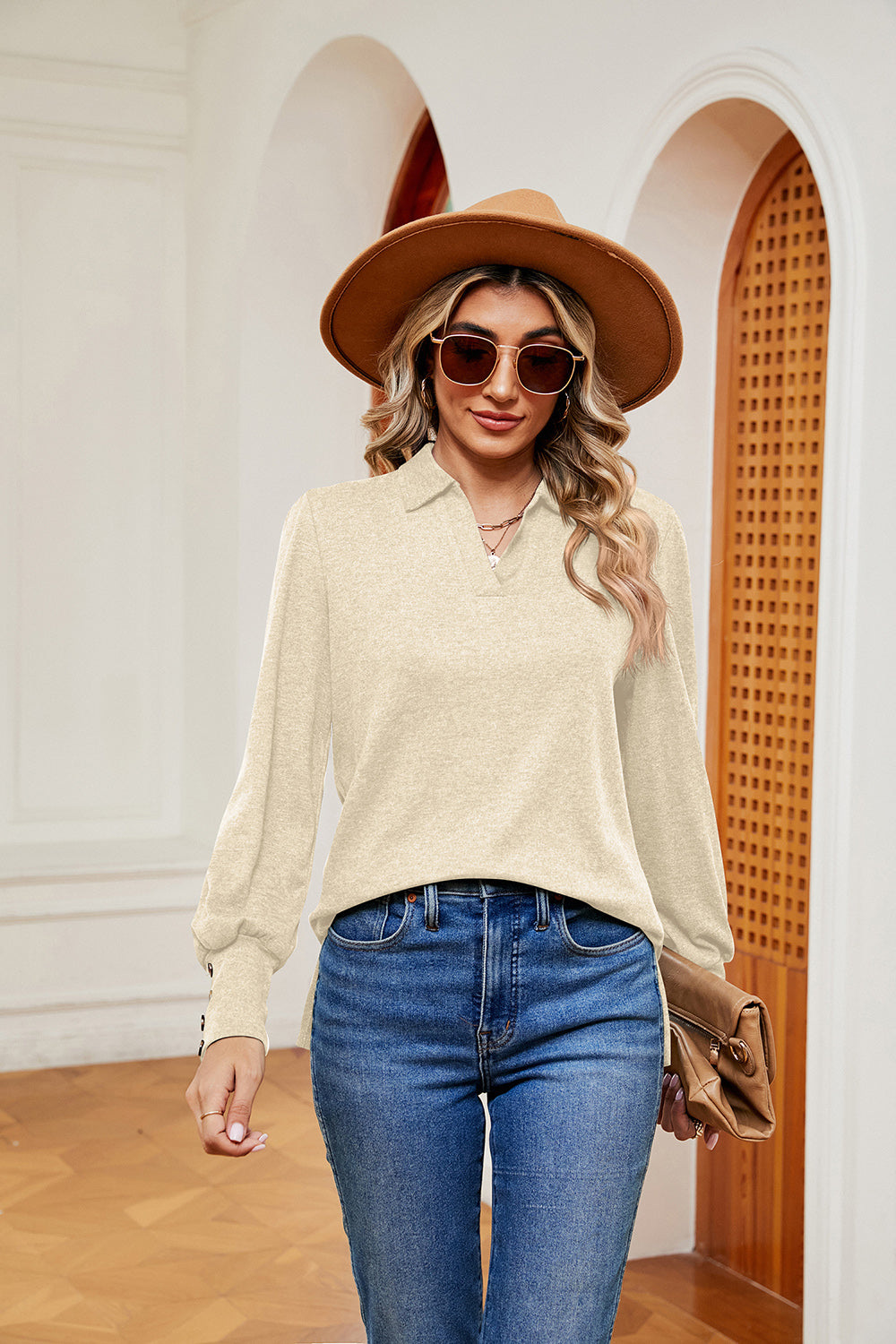 Johnny Collar Long Sleeve Top