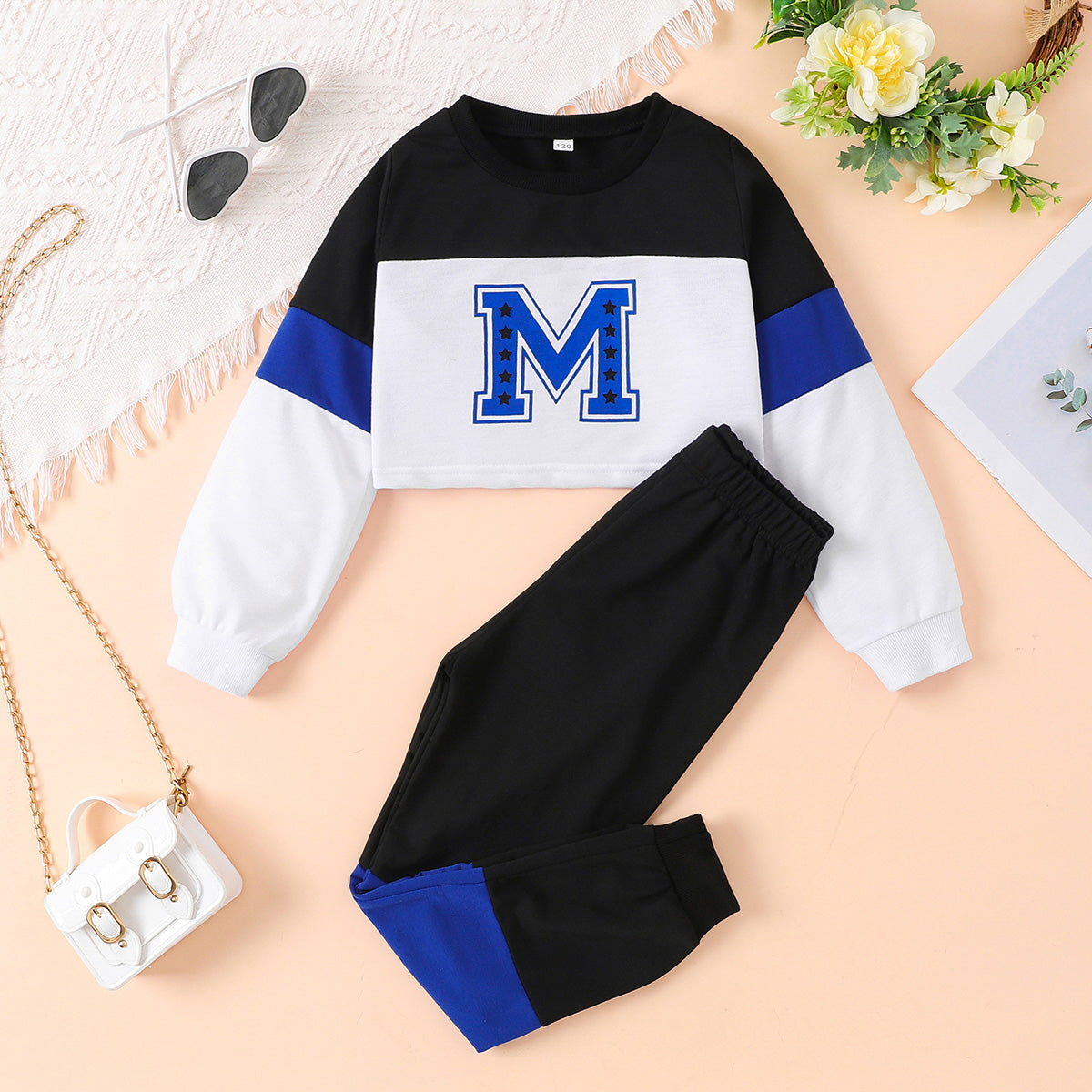 Color Block Round Neck Long Sleeve Top and Pants Set