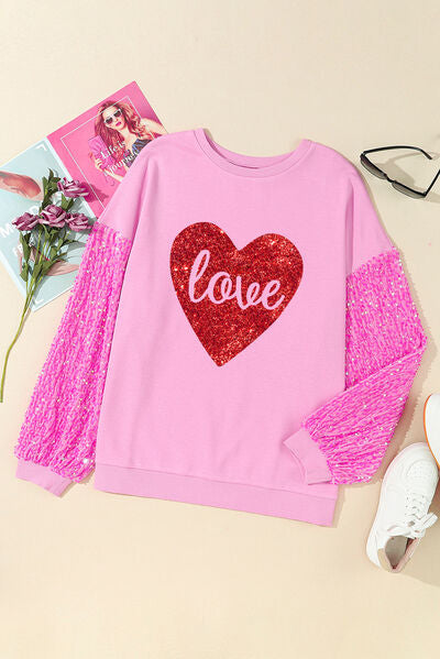 LOVE Heart Sequin Dropped Shoulder Sweatshirt